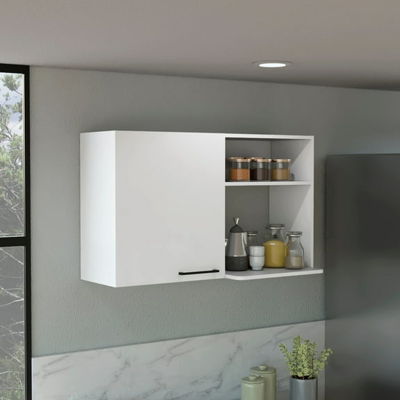 24" H Stackable Wall Storage, White Cabinet With Two Internal Shelves, External, One Door - Organize Kitchen Space H, External Optimize Storage And Functionality