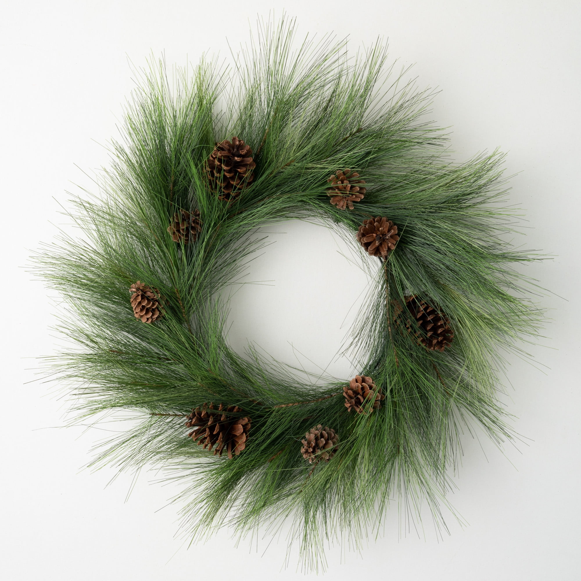 24"H Sullivans Long Pine & Pinecone Wreath, Green Winter Wreaths For Front Door