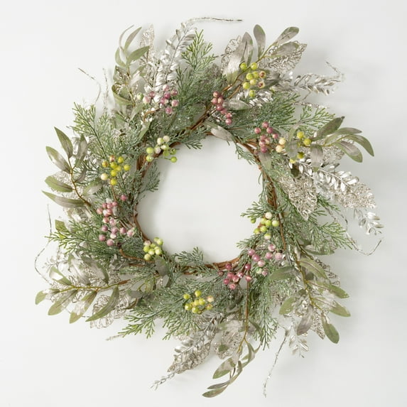 24"H Sullivans Pine And Berry Wreath, Multicolored