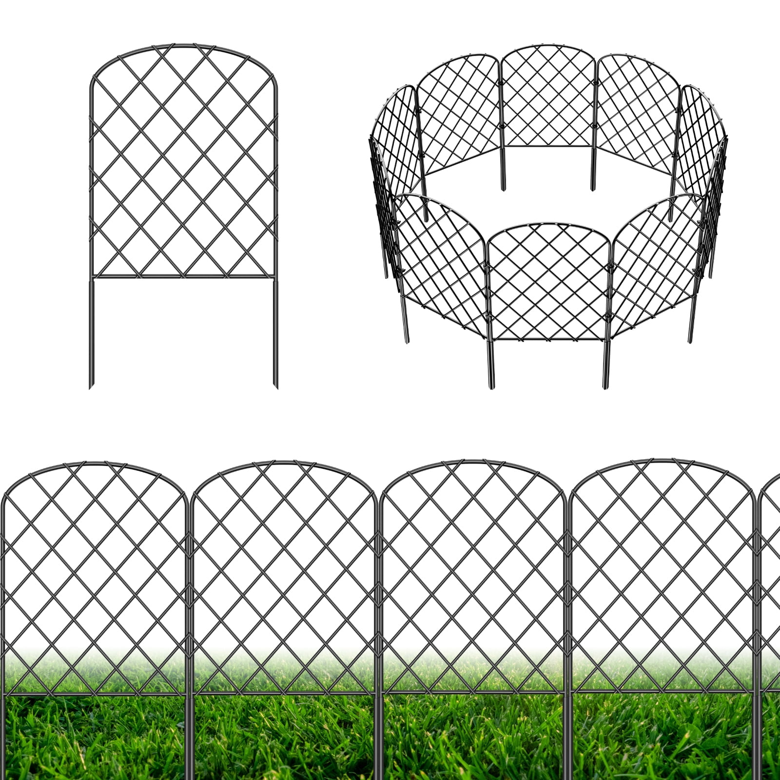 24" (H) x 10FT (L) Metal Decorative Garden Fence Outdoor Patio Barrier Diamond Lattice