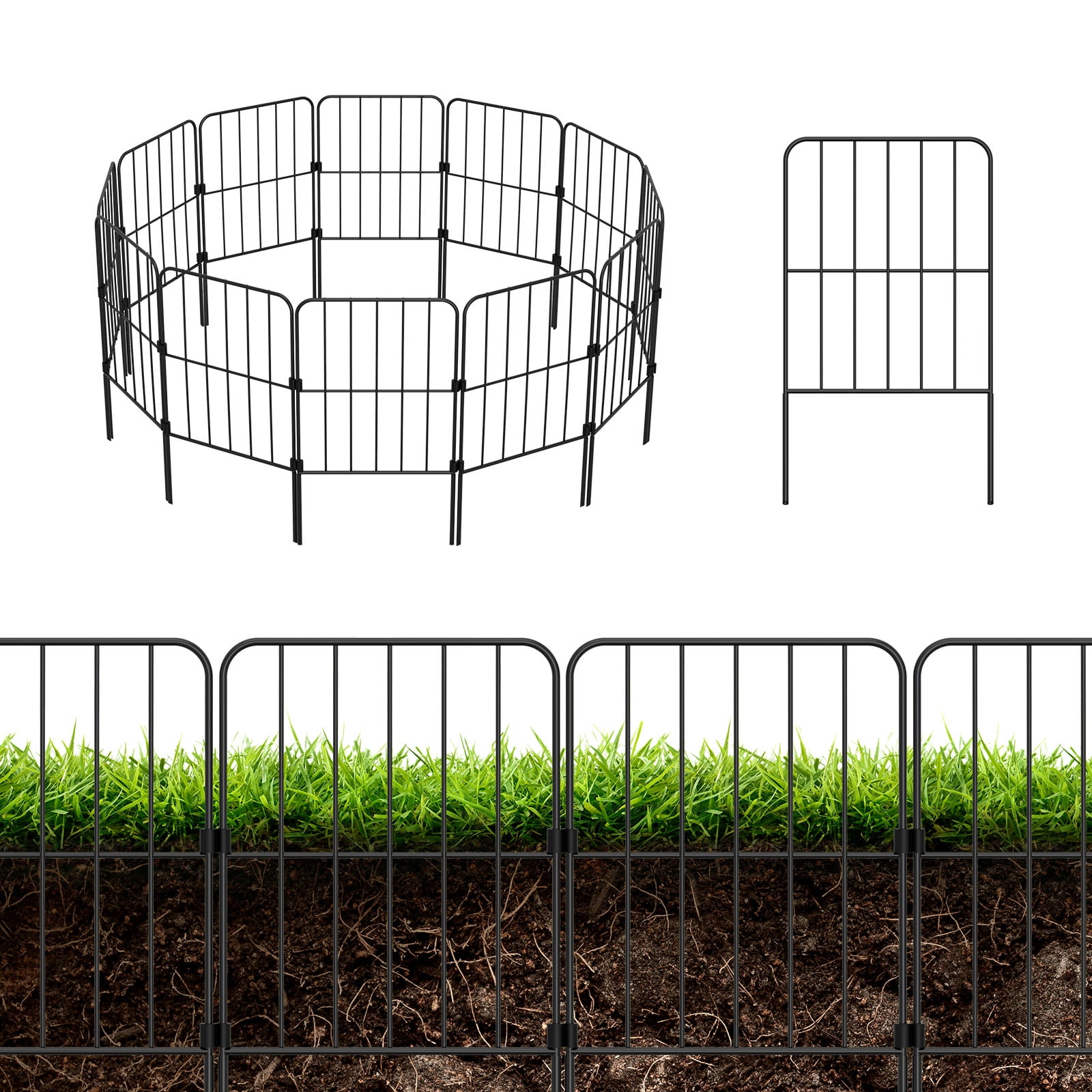 24" (H) x 10FT (L) Metal Decorative Garden Fence Outdoor Patio Barrier Square