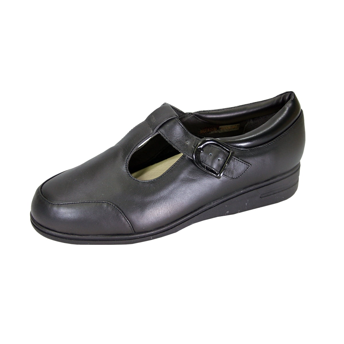 24 HOUR COMFORT Aileen Wide Width Classic Leather Comfort Slip On Shoes with Buckle BLACK 10