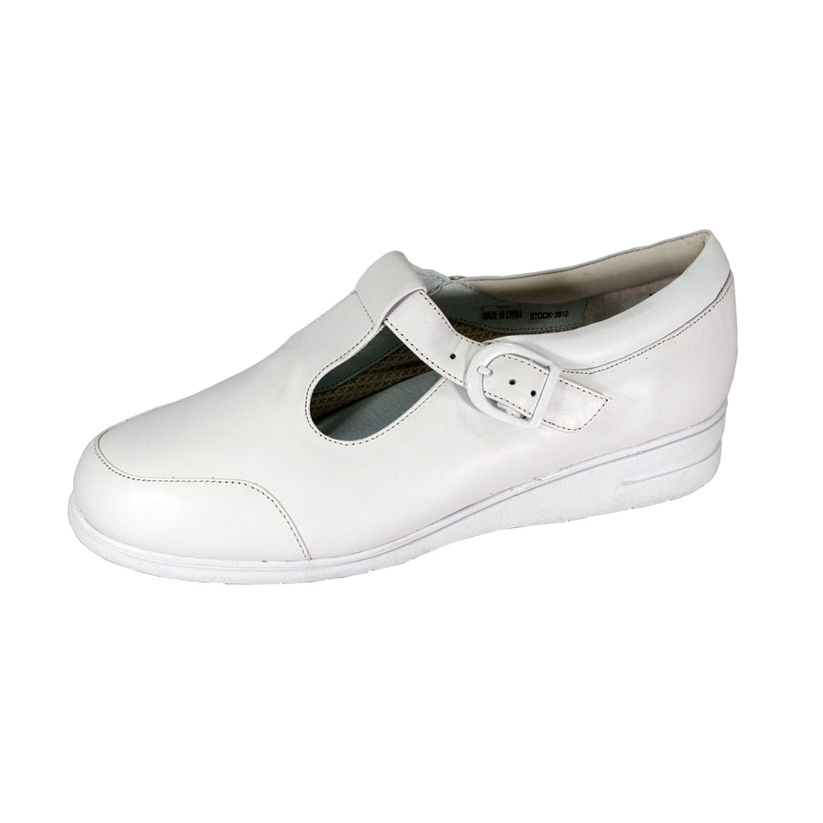 24 HOUR COMFORT Aileen Wide Width Classic Leather Comfort Slip On Shoes with Buckle WHITE 5.5