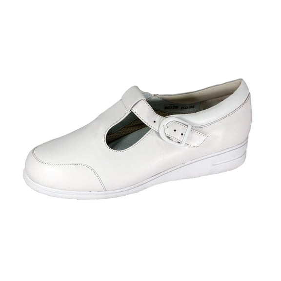 24 HOUR COMFORT Aileen Wide Width Classic Leather Comfort Slip On Shoes with Buckle WHITE 6
