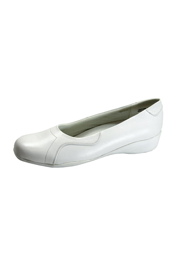 Aisha WWomen's Wide Width Leather Slip-On Shoes (WHITE) 12