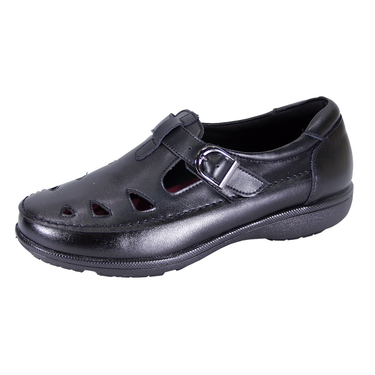 24 HOUR COMFORT Annette Women Wide Width Casual Leather Loafer with Adjustable Buckle Strap BLACK 7.5