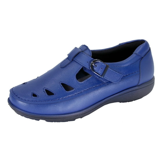 24 HOUR COMFORT Annette Women Wide Width Casual Leather Loafer with Adjustable Buckle Strap NAVY 9