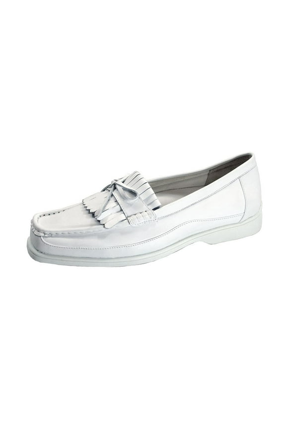 Arlette Wide Width Moccasin Design Leather Loafers WHITE 5