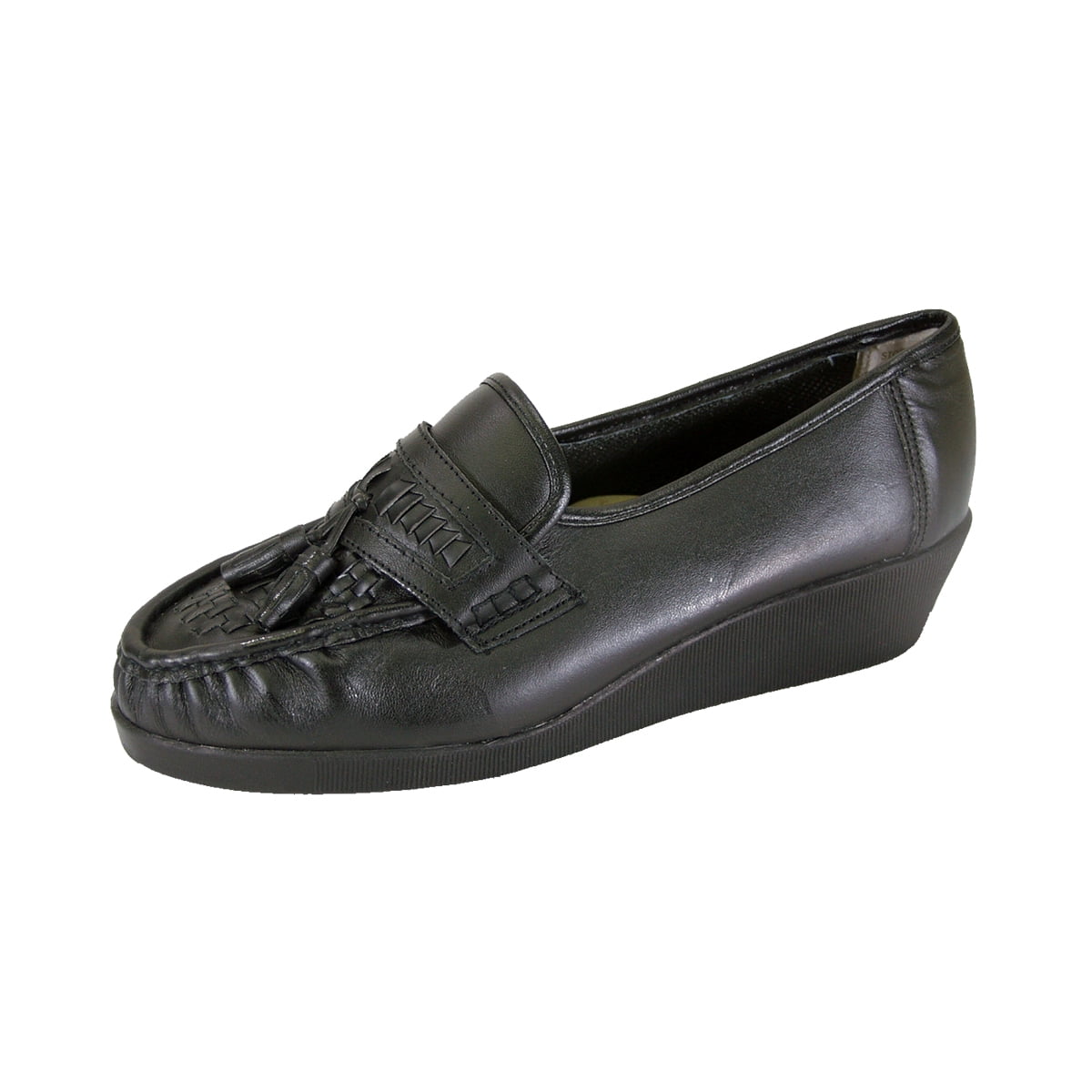 24 HOUR COMFORT Brenda Wide Width Moccasin Design Woven Leather Shoes BLACK 9.5