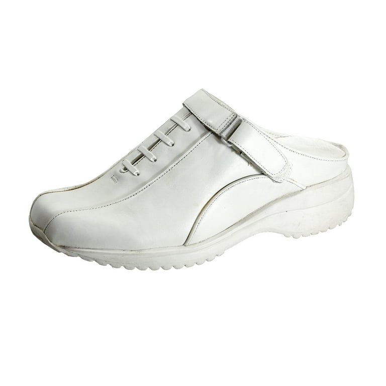 24 HOUR COMFORT Britney Women s Wide Width Leather Clogs WHITE 12