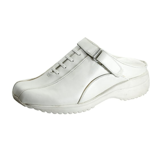 24 HOUR COMFORT Britney Women's Wide Width Leather Clogs WHITE 5.5
