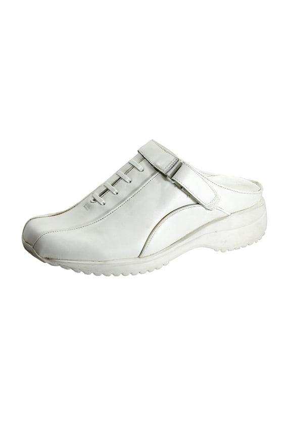 Britney Women's Wide Width Leather Clogs WHITE 5