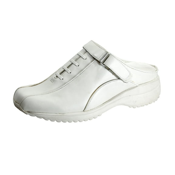 24 HOUR COMFORT Britney Women's Wide Width Leather Clogs WHITE 5