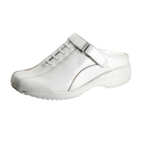 24 HOUR COMFORT Britney Women's Wide Width Leather Clogs WHITE 8