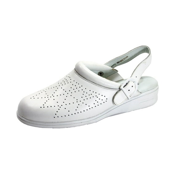 24 HOUR COMFORT Carrie Women's Wide Width Cut Designed Upper Leather Slingback Clogs WHITE 5