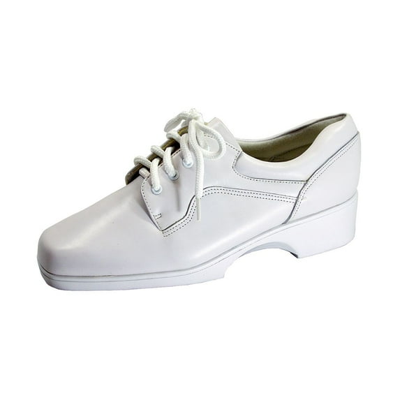 24 HOUR COMFORT Cherie Women's Wide Width Leather Lace-Up Oxford Shoes WHITE 5