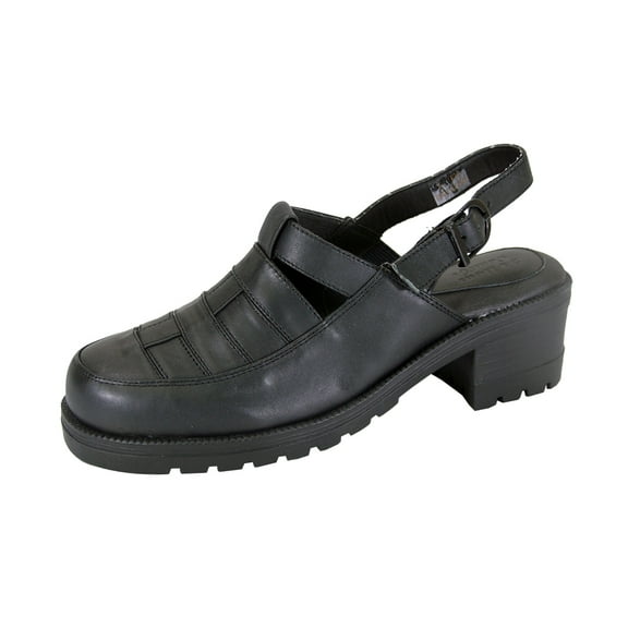 24 HOUR COMFORT Cora Wide Width Comfortable Leather Slingback Clogs BLACK 10