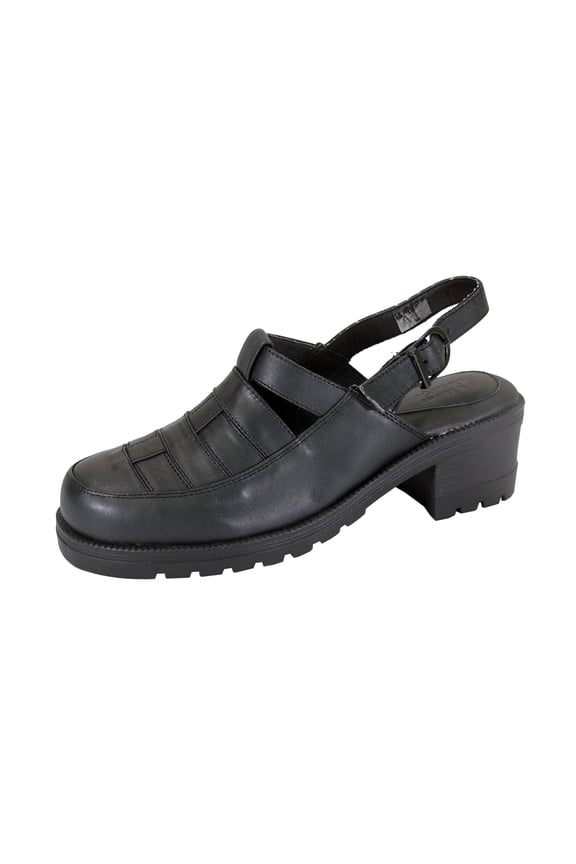 Cora Wide Width Comfortable Leather Slingback Clogs BLACK 7