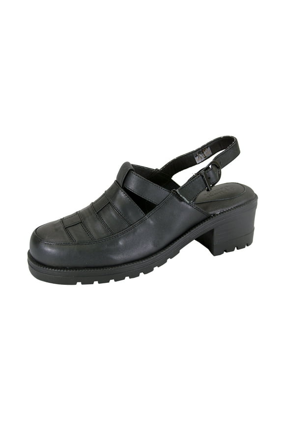 Cora Wide Width Comfortable Leather Slingback Clogs BLACK 8.5