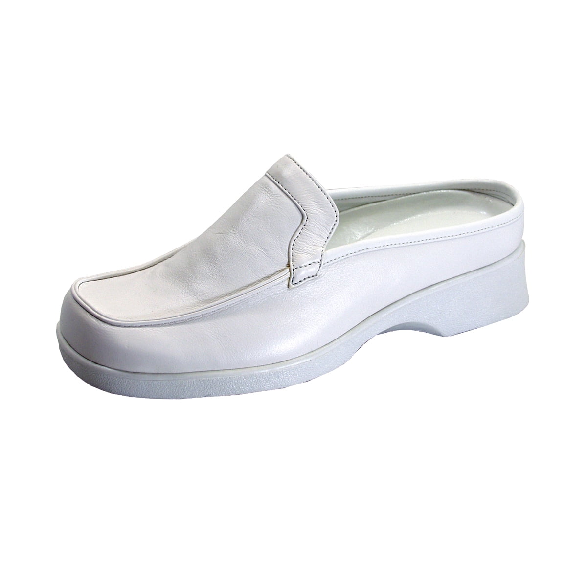 24 HOUR COMFORT Ethel Wide Width Comfort Leather Clogs WHITE 5.5
