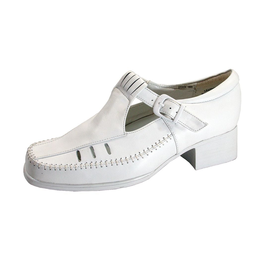 24 HOUR COMFORT Juno Women's Wide Width T-Strap Comfort Leather Shoes WHITE 6