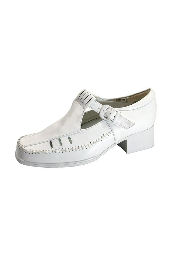 Juno Women's Wide Width T-Strap Comfort Leather Shoes WHITE 6