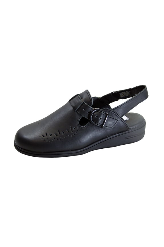 Leslie Women's Wide Width Leather Back Strap Clogs BLACK 5.5