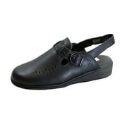 24 HOUR COMFORT Leslie Womens Wide Width Leather Back Strap Clogs BLACK 8.5