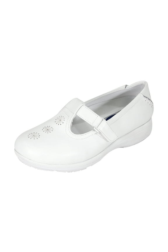 Lily 2 Women's Wide Width T-Strap Leather Shoes WHITE 8