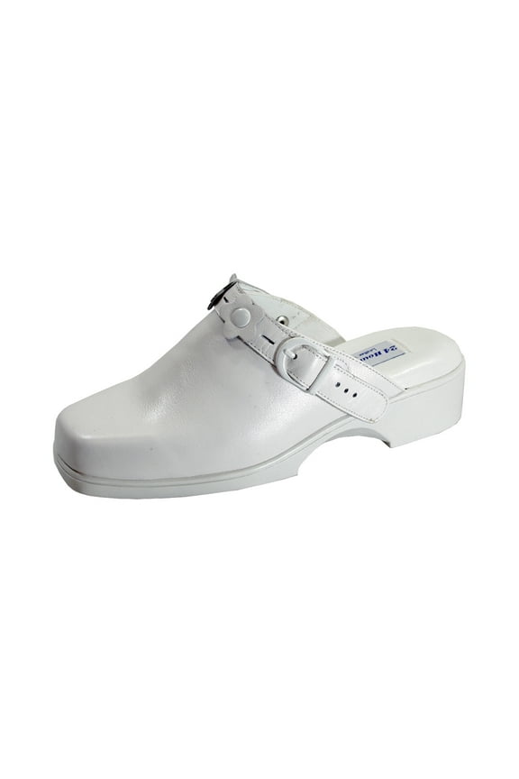 Loren Women's Wide Width Leather Clogs WHITE 5