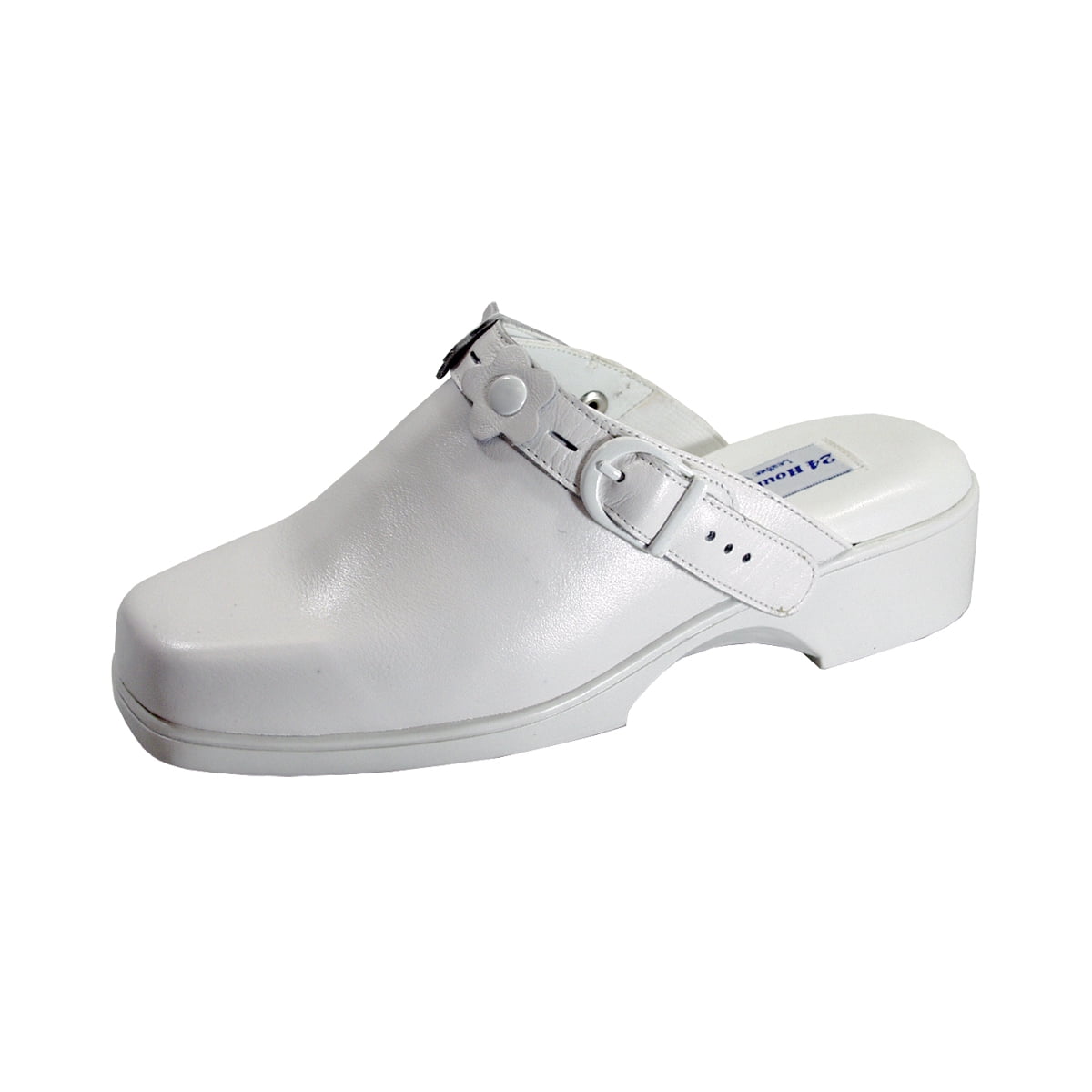 24 HOUR COMFORT Loren Women's Wide Width Leather Clogs WHITE 6.5