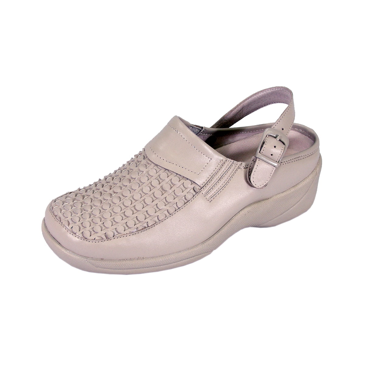 24 HOUR COMFORT Madison Wide Width Decorative Pattern Clog with Buckle BEIGE 6.5