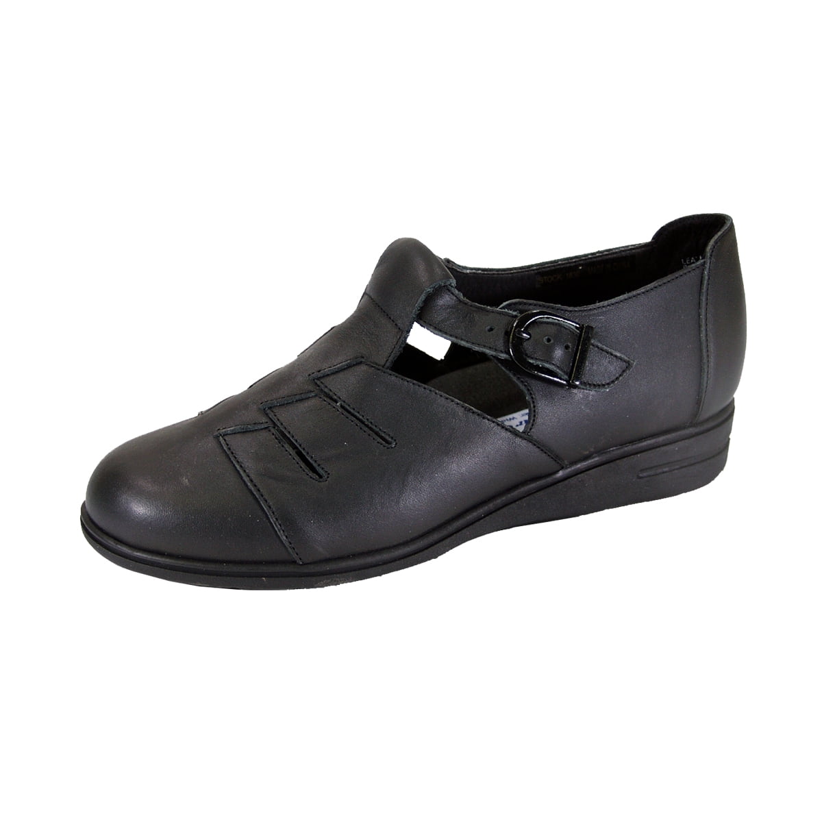 24 HOUR COMFORT Mara Wide Width Casual T-Strap Leather Shoes BLACK 5