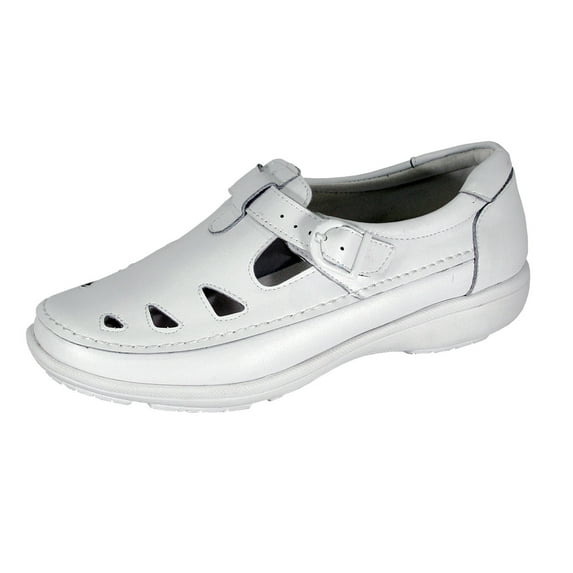24 HOUR COMFORT Maris Women Wide Width Casual Leather Loafer with Adjustable Buckle Strap WHITE 8.5