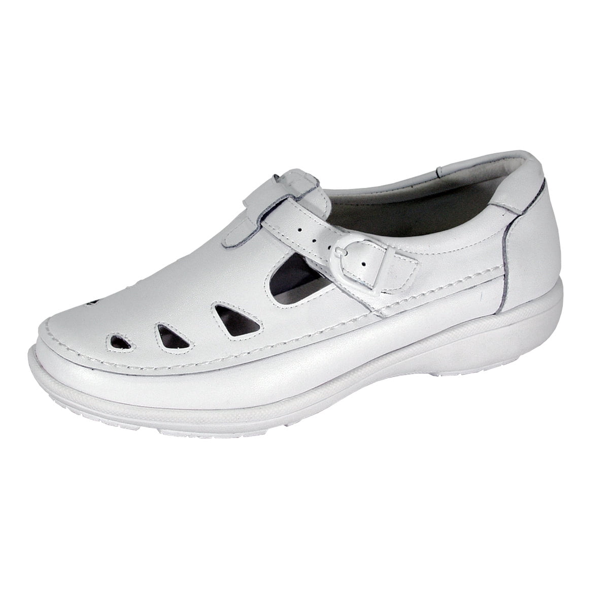 24 HOUR COMFORT Maris Women Wide Width Casual Leather Loafer with Adjustable Buckle Strap WHITE 8