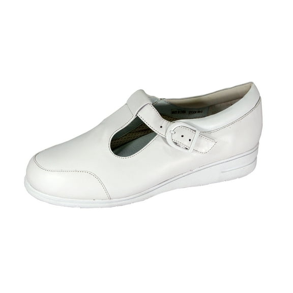 24 HOUR COMFORT Maryann Wide Width Classic Leather Comfort Slip On Shoes with Buckle WHITE 5
