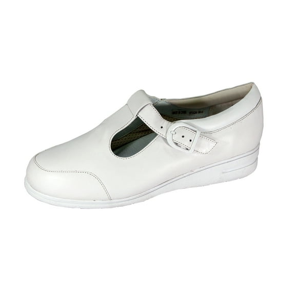 24 HOUR COMFORT Maryann Wide Width Classic Leather Comfort Slip On Shoes with Buckle WHITE 5