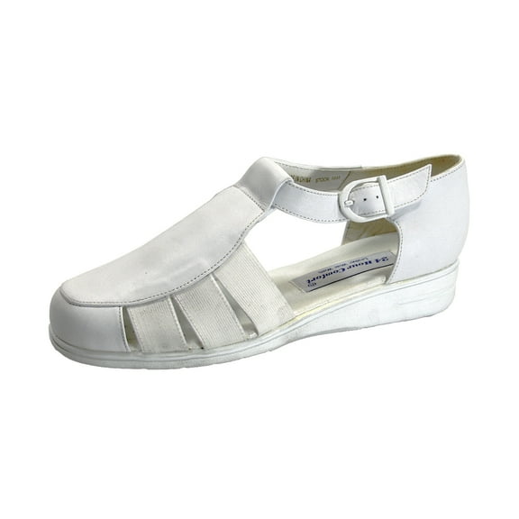 24 HOUR COMFORT Nala Women's Wide Width T-Strap Comfort Leather Shoes WHITE 5
