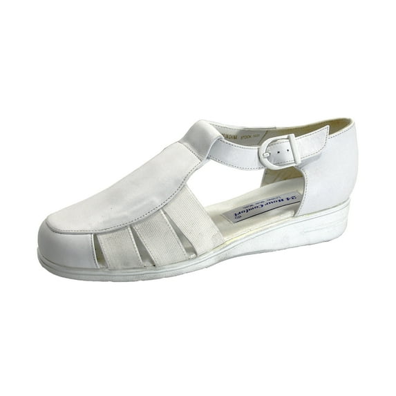 24 HOUR COMFORT Nala Women's Wide Width T-Strap Comfort Leather Shoes WHITE 6