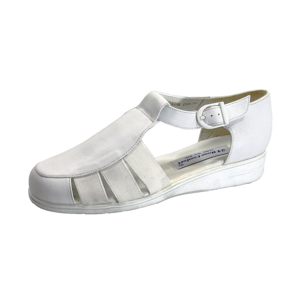 24 HOUR COMFORT Nala Women's Wide Width T-Strap Comfort Leather Shoes WHITE 9
