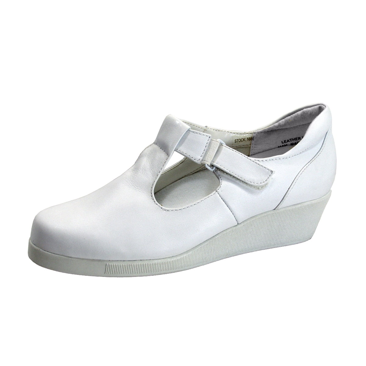 24 HOUR COMFORT Reanne Women's Wide Width T-Strap Leather Shoes WHITE 5