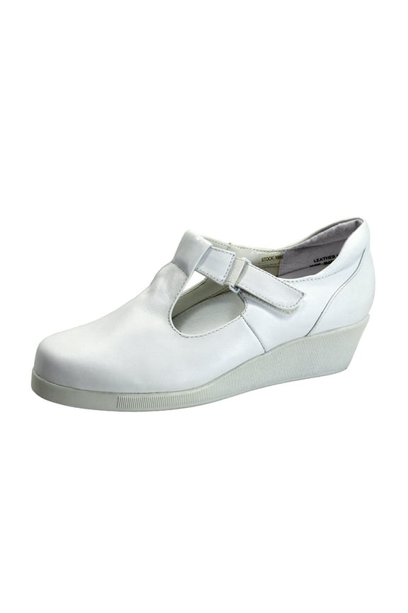Reanne Women's Wide Width T-Strap Leather Shoes WHITE 5