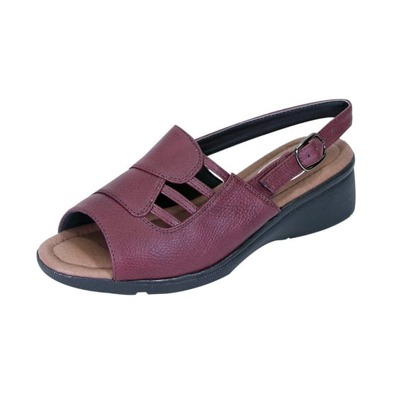24 HOUR COMFORT Selina Women Extra Wide Width Open-Toe Horiz Cuts Upper Slingback Buckle RED 6