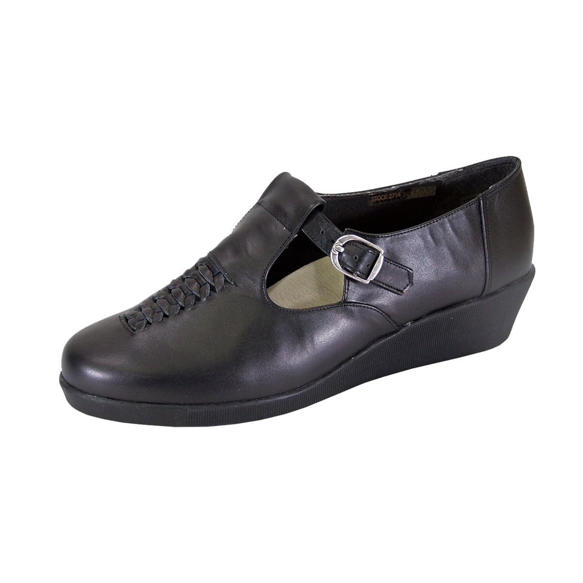 24 HOUR COMFORT Shona Wide Width Comfort T-Strap Leather Shoes BLACK 7.5