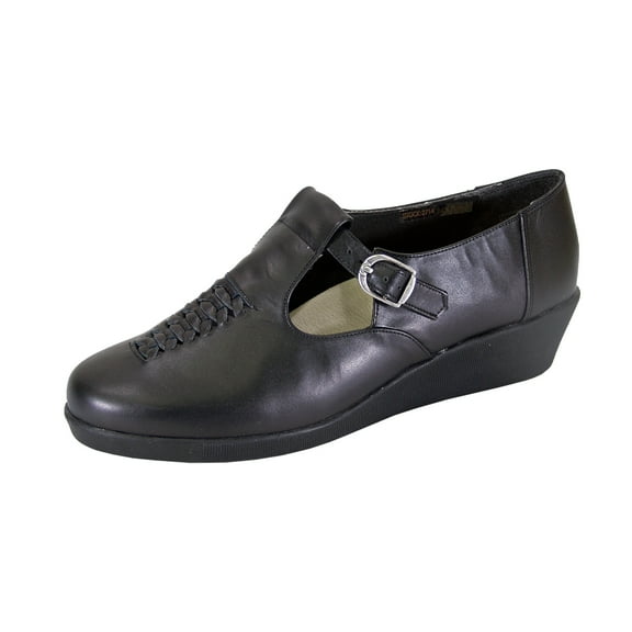 24 HOUR COMFORT Shona Wide Width Comfort T-Strap Leather Shoes BLACK 7