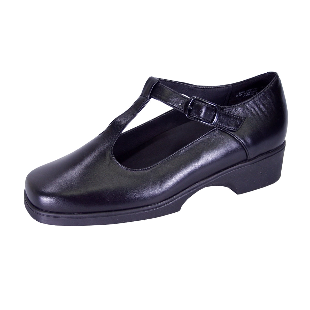 24 HOUR COMFORT Tracy Wide Width Durable Cushioned T-Strap Leather Shoes BLACK 8