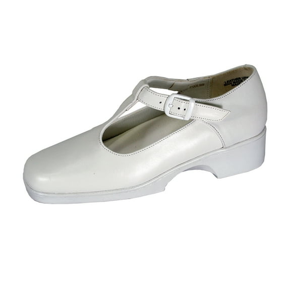 24 HOUR COMFORT Tracy Wide Width Durable Cushioned T-Strap Leather Shoes WHITE 7