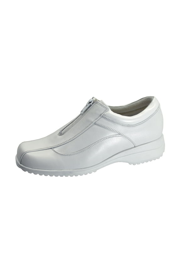 Trish Wide Width Leather Comfort Shoes with Zipper WHITE 5