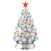 24" Hand Painted Ceramic Christmas Tree, Silver Pre-Lit Tree with 148 Multi Color Lights and 2 Star Toppers