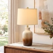 24'' Handcrafted Table Lamp for Living Room, Rustic Ceramic Bedroom Lamps for Night Stands, Bedside Lamps with Soft Ombre Finish for Entryway Sideboard End Table Beige and Brown